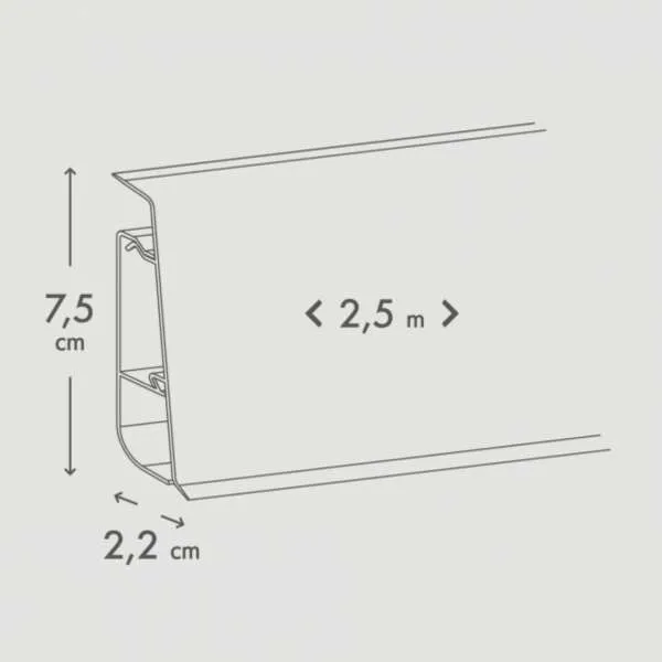 PVC LETVICA ZA LAMINAT HI LINE PRESTIGE 75mm P089/P9003 BIJELA 2,5m R123/R109 