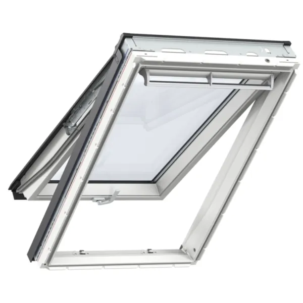 VELUX PREMIUM KROVNI PROZOR, BIJELI POLIURETAN, DVOSTRUKI OVJES, DONJA RUČKA, STAKLO 70 