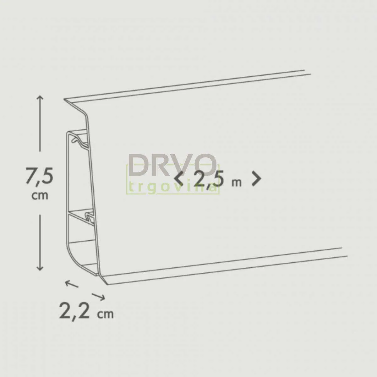 PVC LETVICA ZA LAMINAT HI LINE PRESTIGE 75mm P089/P9003 BIJELA 2,5m R123/R109 