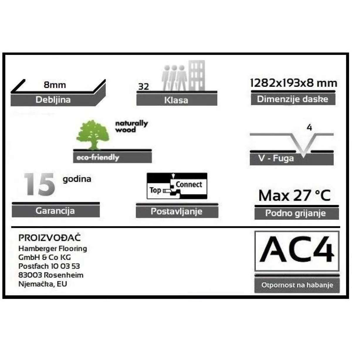 LAMINAT  8mm/Kl.32 HARO DAILY EDITION 541 345x HRAST CALLA GREY p=1,98 m2 