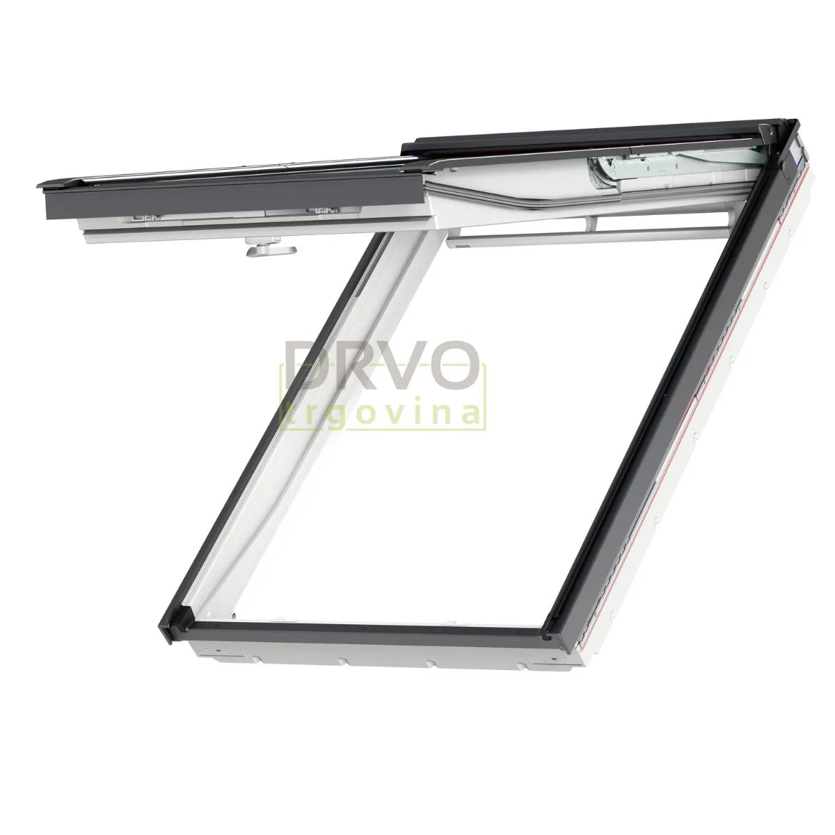 VELUX PREMIUM KROVNI PROZOR, BIJELI POLIURETAN, DVOSTRUKI OVJES, DONJA RUČKA, STAKLO 70 