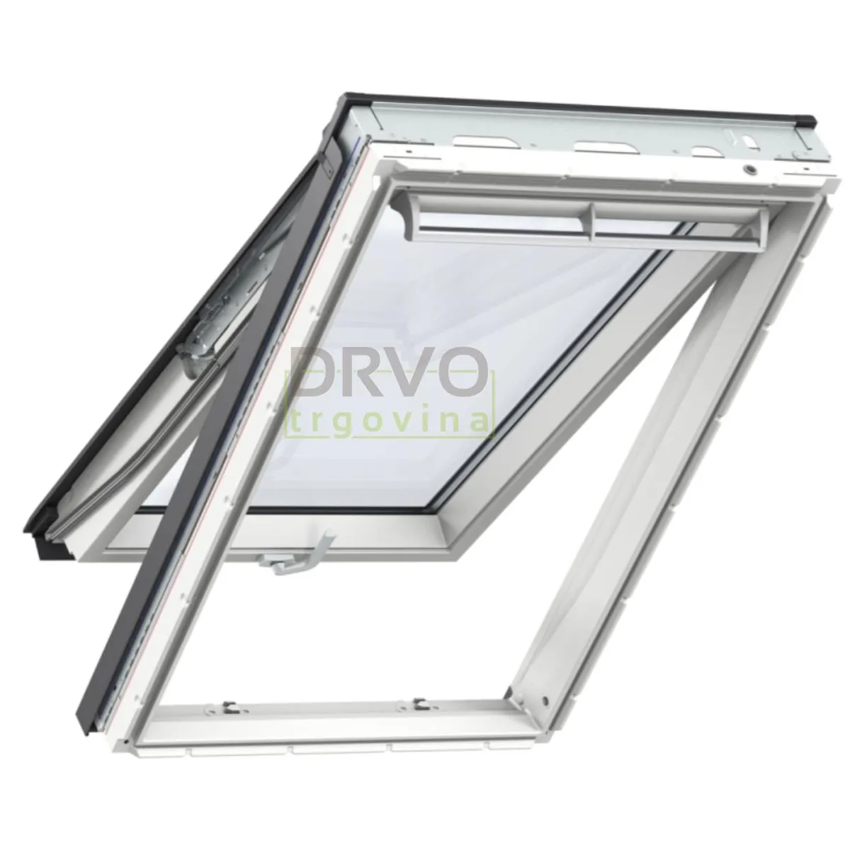 VELUX PREMIUM KROVNI PROZOR, BIJELI POLIURETAN, DVOSTRUKI OVJES, DONJA RUČKA, STAKLO 70 