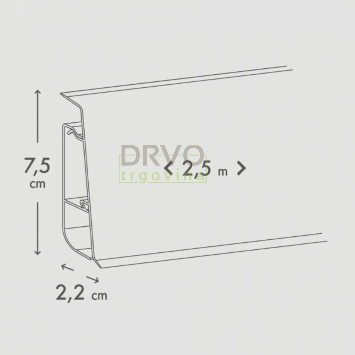 PVC LETVICA ZA LAMINAT HI LINE PRESTIGE 75mm P089/P9003 BIJELA 2,5m R123/R109 
