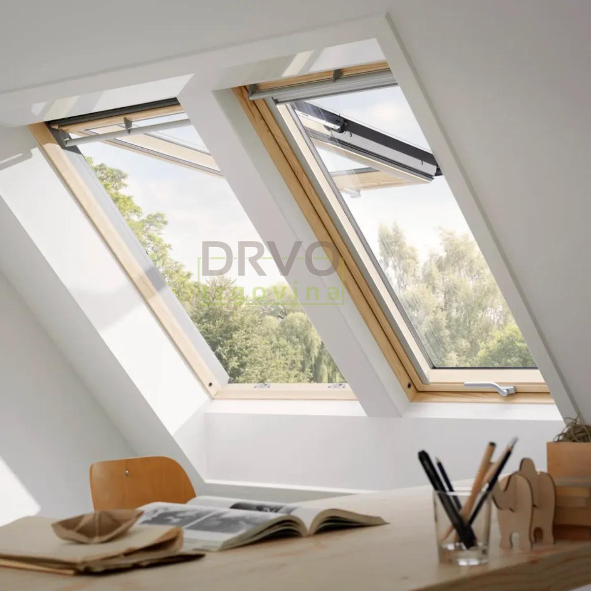 VELUX PREMIUM KROVNI PROZOR, BEZBOJNI LAK,DVOSTRUKI OVJES, DONJA RUČKA, STAKLO 70 