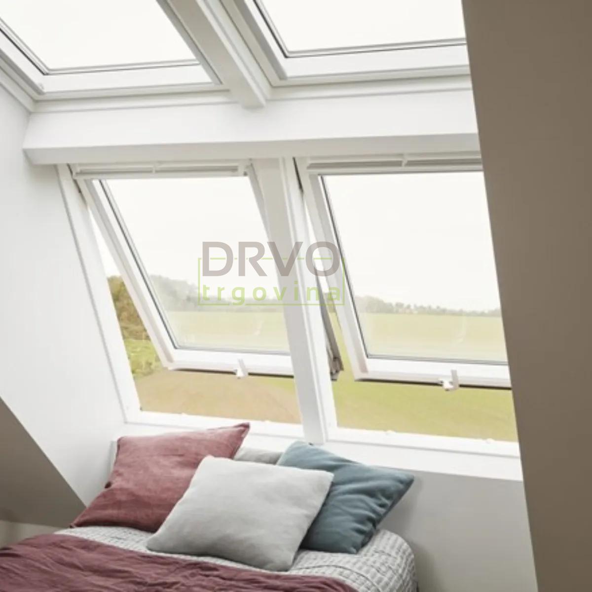 VELUX KROVNI PROZOR, BIJELI POLIURETAN, DVOSTRUKI OVJES, DONJA RUČKA, STAKLO 68 