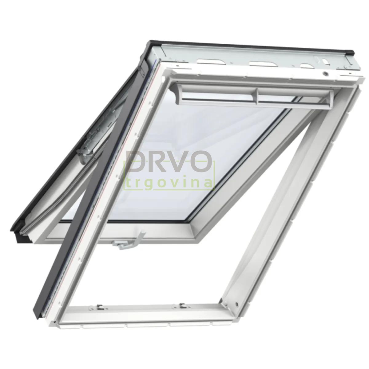 VELUX PREMIUM KROVNI PROZOR, BIJELI POLIURETAN, DVOSTRUKI OVJES, DONJA RUČKA, STAKLO 70 