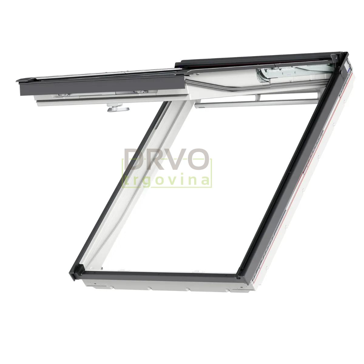 VELUX PREMIUM KROVNI PROZOR, BIJELI POLIURETAN, DVOSTRUKI OVJES, DONJA RUČKA, STAKLO 70 