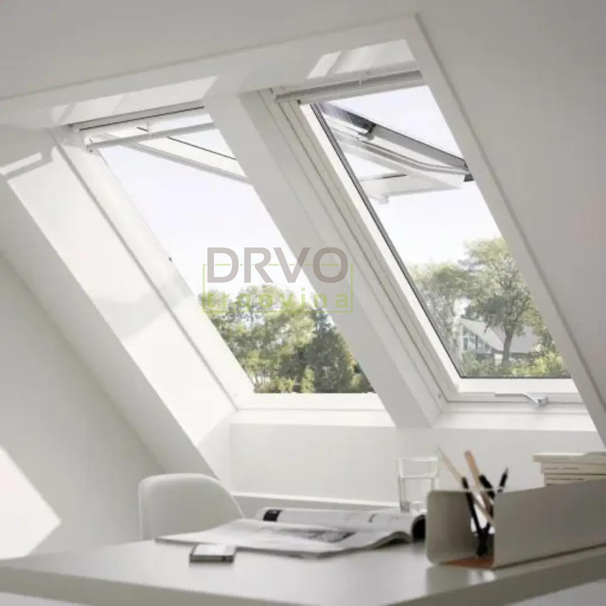 VELUX PREMIUM KROVNI PROZOR, BIJELI POLIURETAN, DVOSTRUKI OVJES, DONJA RUČKA, STAKLO 70 
